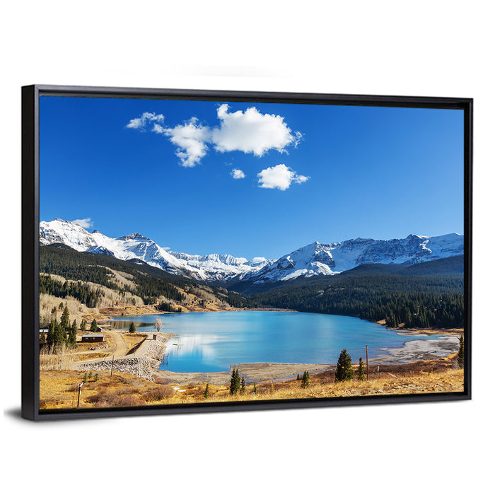 Colorado Rocky Mountain Lake Wall Art as a framed canvas