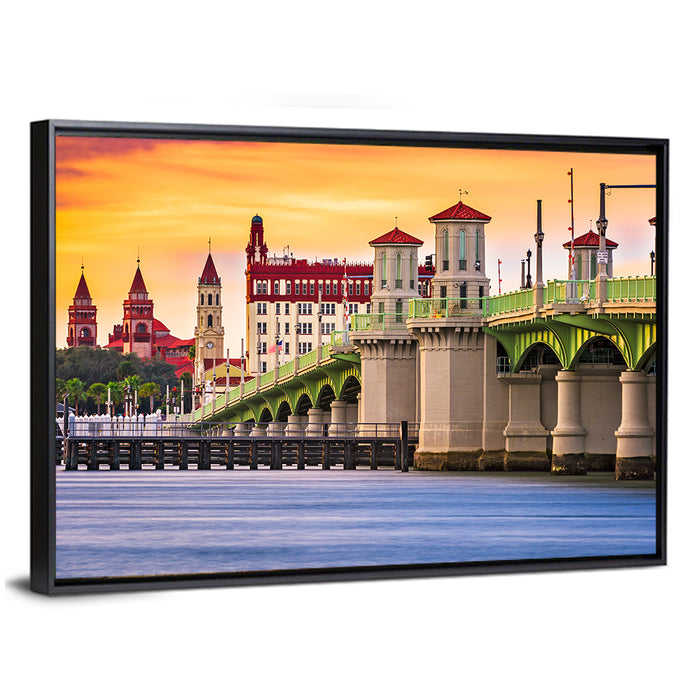 Saint Augustine Bridge of Lions at Dusk Wall Art as a framed canvas