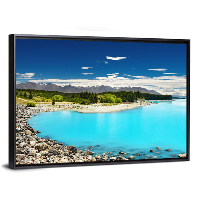 Lake Pukaki Turquoise Vista Wall Art as a framed canvas