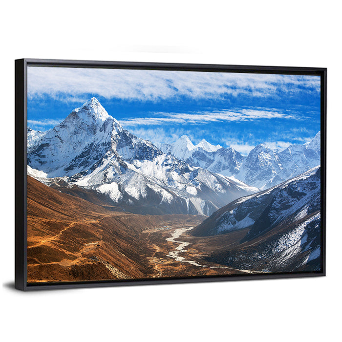 Ama Dablam Valley View Wall Art as a framed canvas