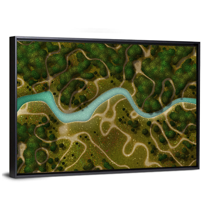 Birds-eye River Trail Wall Art as a framed canvas
