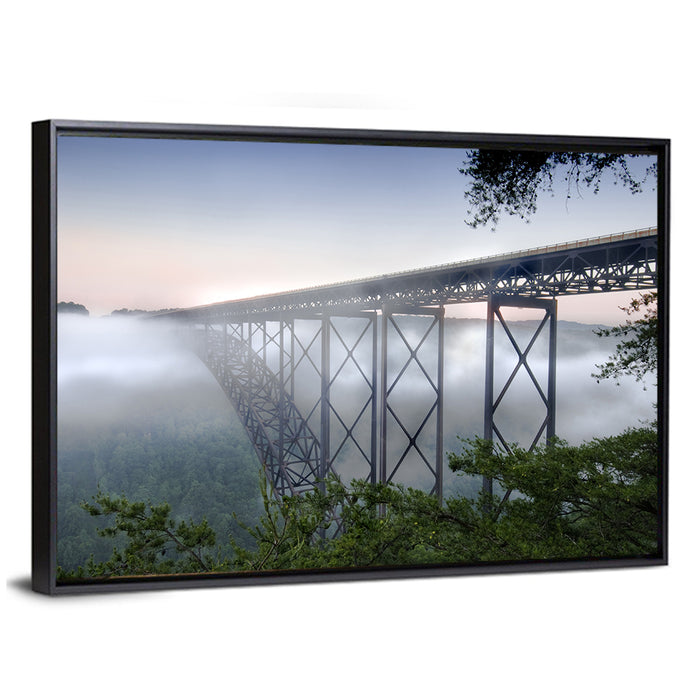 New River Gorge Bridge at Dusk Wall Art as a framed canvas
