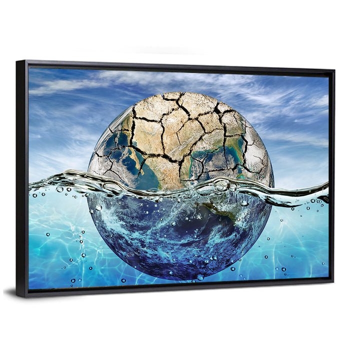 Half-submerged Planet Concept Wall Art as a framed canvas