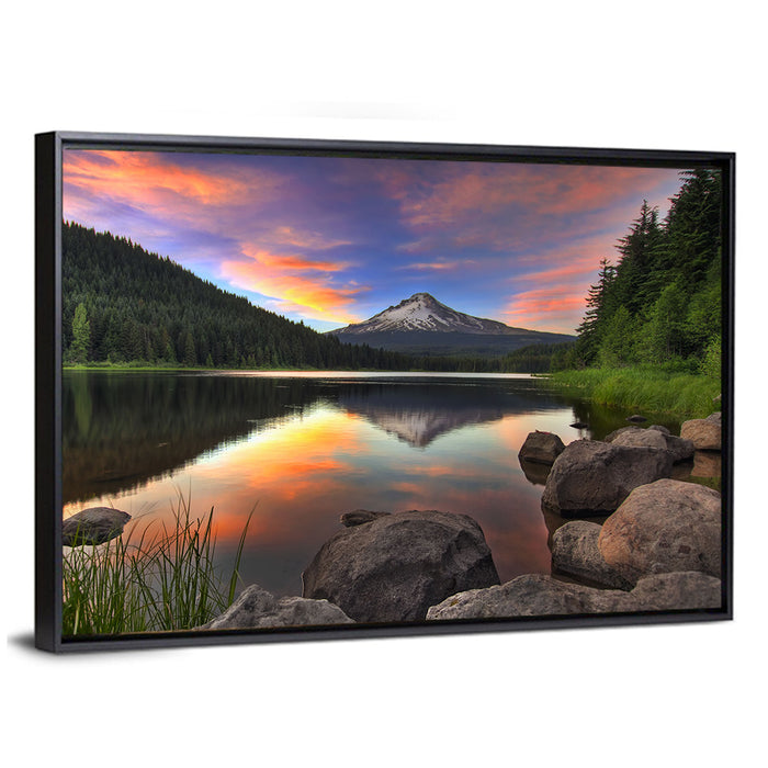Mount Hood Reflected Over Trillium Lake Wall Art as a framed canvas