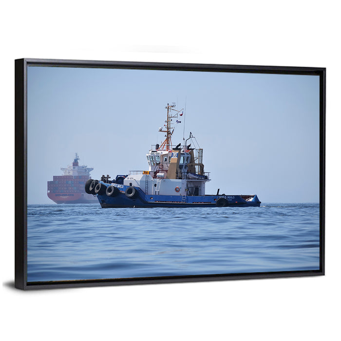 Tugboat Off Valparaiso Coast Wall Art as a framed canvas