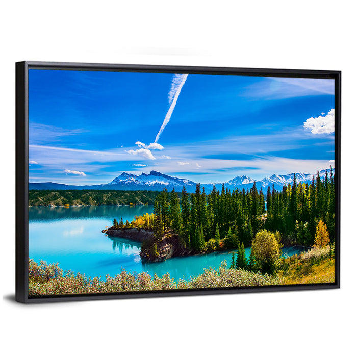 Abraham Lake Shoreline Wall Art as a framed canvas