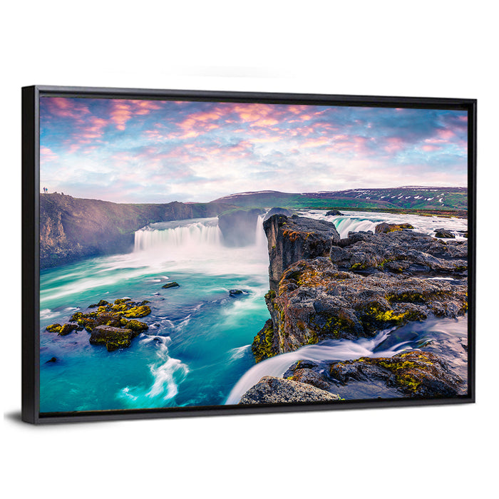 Goðafoss Waterfall at Dusk Wall Art as a framed canvas