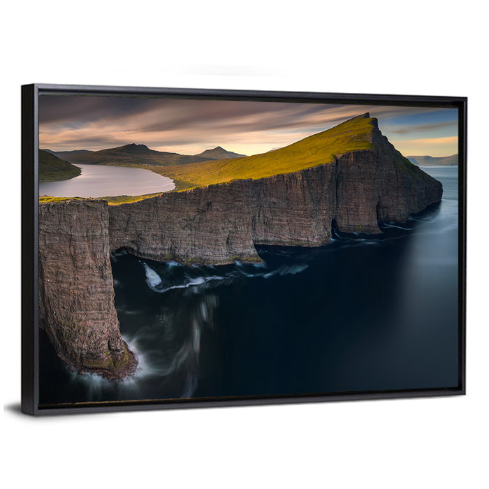 Sørvágsvatn Lake on Vagar Cliffs Wall Art as a framed canvas