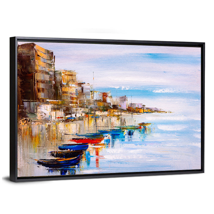 Harbor Oil Painting Wall Art as a framed canvas