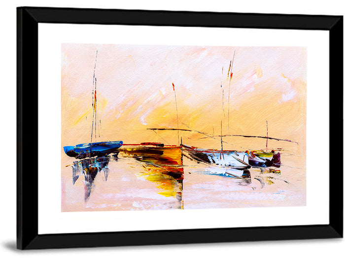 Harbor Boat Reflections Wall Art as a framed print