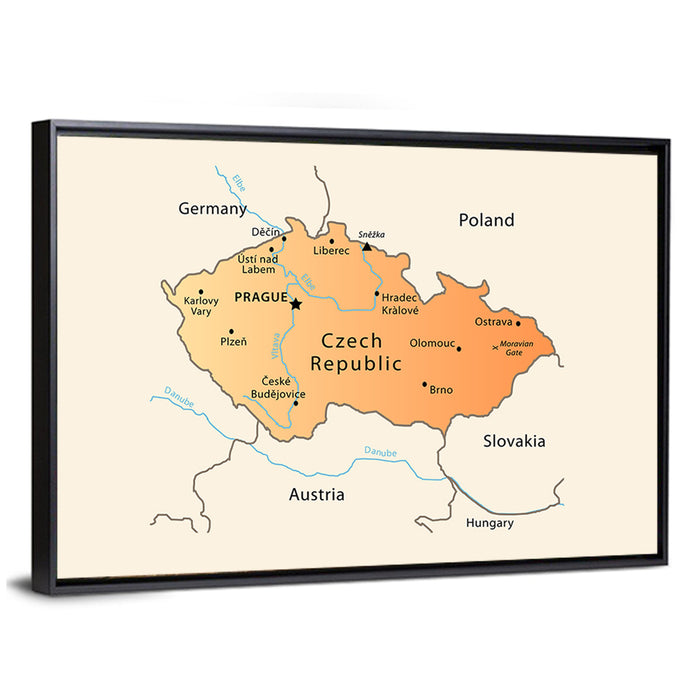 Czech Republic Topographic Map Wall Art as a framed canvas