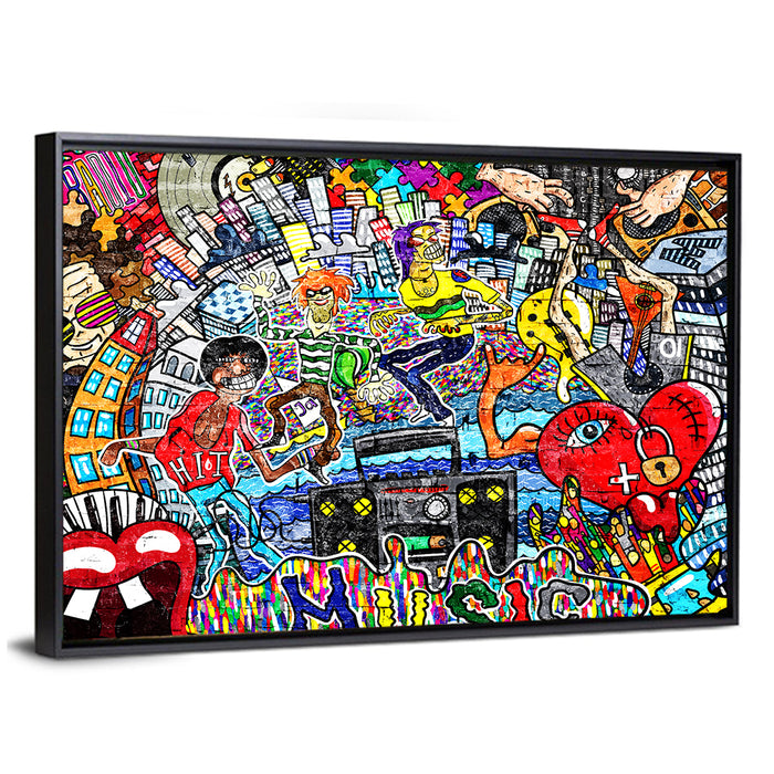 Urban Music Collage Wall Art as a framed canvas