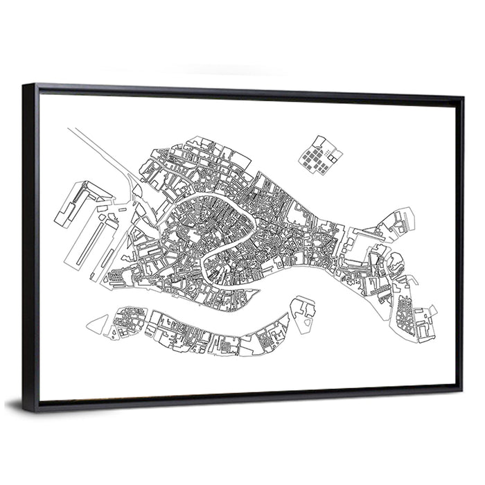 Venice Canal Map Wall Art as a framed canvas