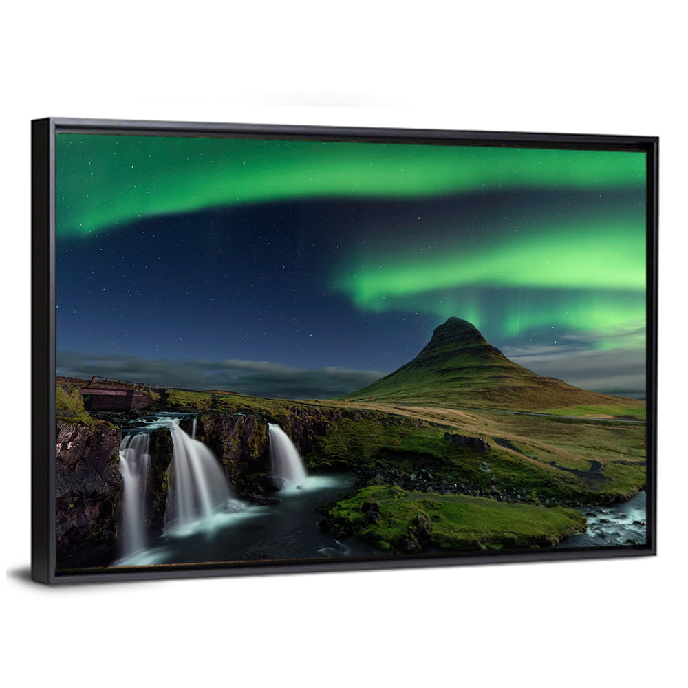 Northern Light Over Kirkjufellsfoss Waterfall Wall Art