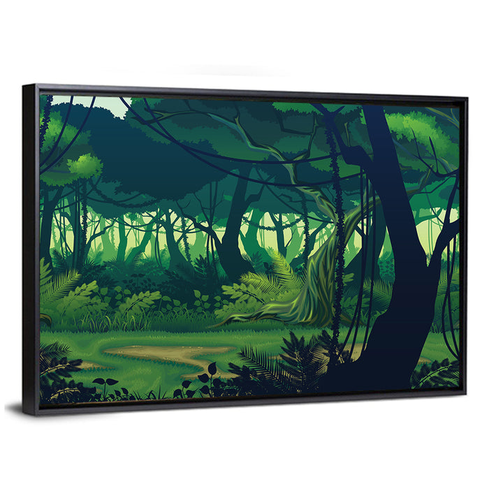 Seamless Jungle Forest Wall Art as a framed canvas