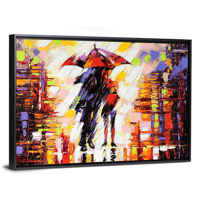 Couple Under Red Umbrella Wall Art as a framed canvas