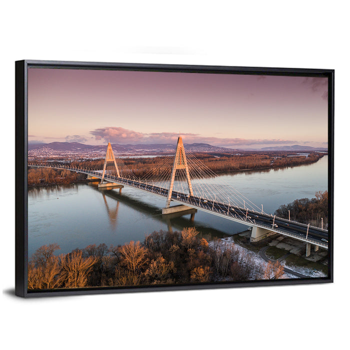 Megyeri Bridge at Dusk Wall Art as a framed canvas