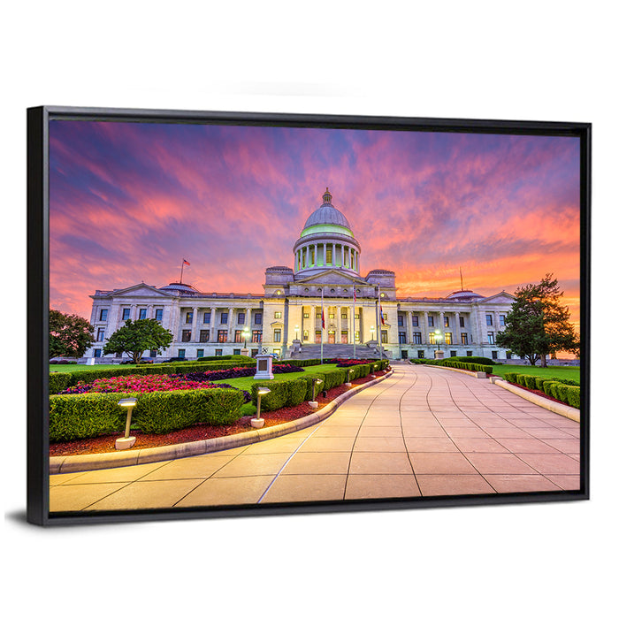 Arkansas State Capitol at Sunset Wall Art as a framed canvas