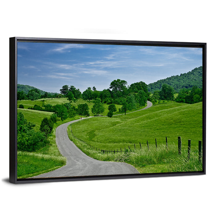 Blue Ridge Winding Road, Western Virginia Wall Art as a framed canvas