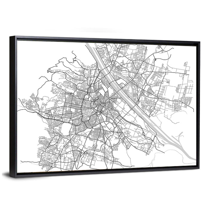 Vienna City Map Wall Art as a framed canvas