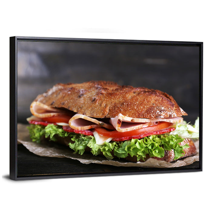 Toasted Ham and Vegetable Sandwich Wall Art as a framed canvas