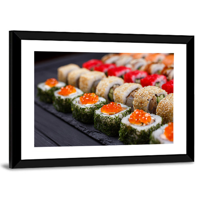 Sushi Rolls with Salmon Roe Wall Art as a framed print