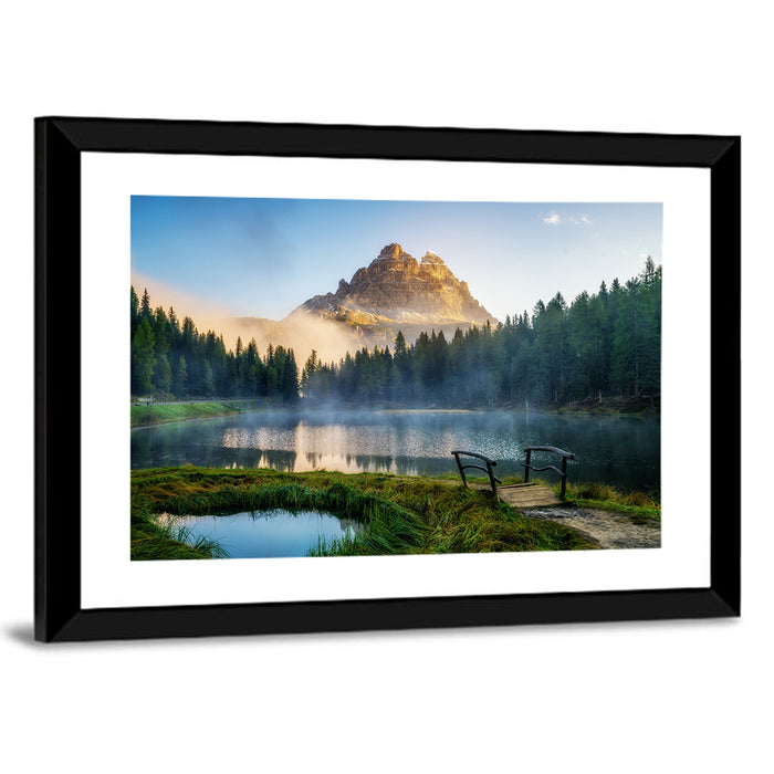Lago D'antorno with Tre Cime Peaks Wall Art as a framed print