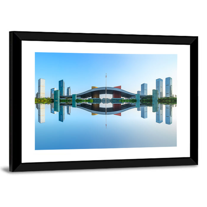 Shenzhen Civic Center at Sunrise Wall Art as a framed print
