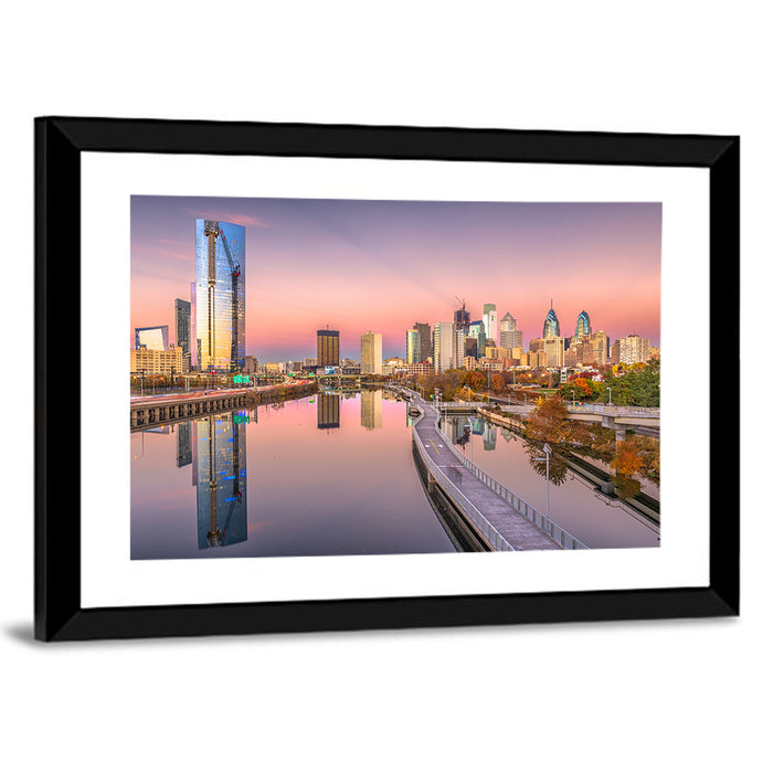 Philadelphia Skyline at Twilight Wall Art as a framed print