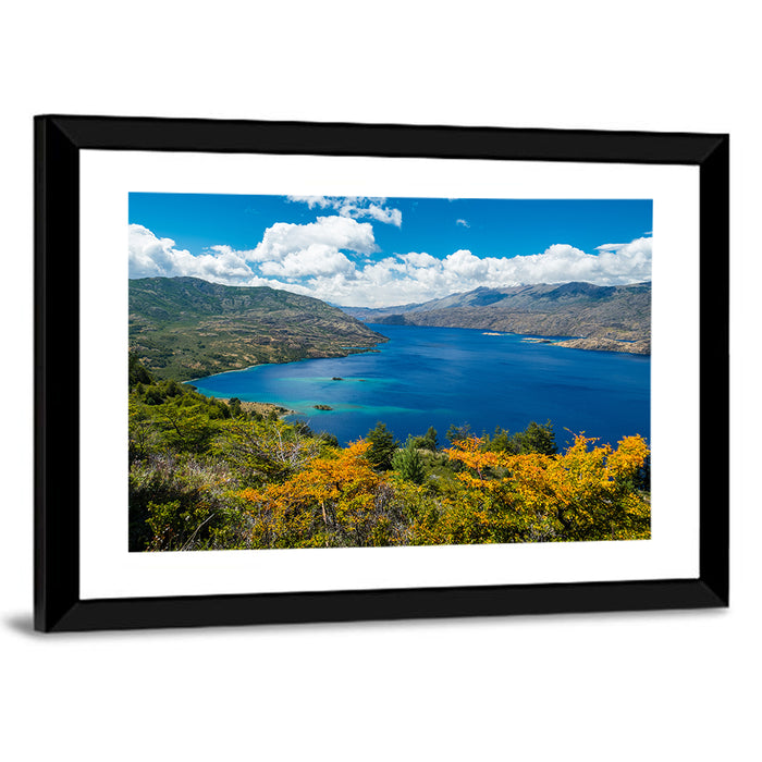 Lake Cochrane Autumn Shore Wall Art as a framed print