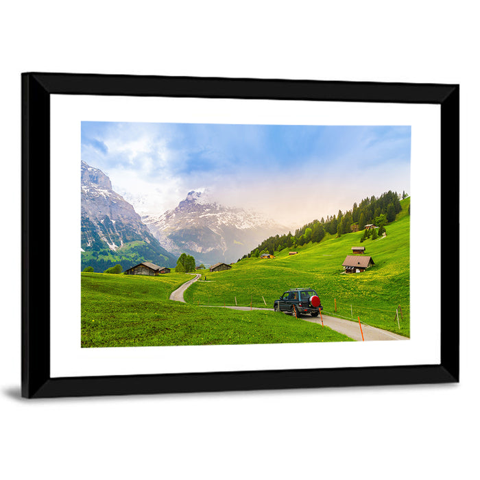 Grindelwald Alpine Village Road Wall Art as a framed print