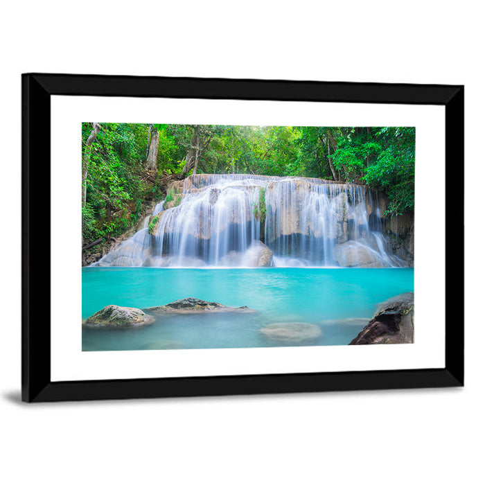 Turquoise Pool Waterfall in Thailand Wall Art as a framed print
