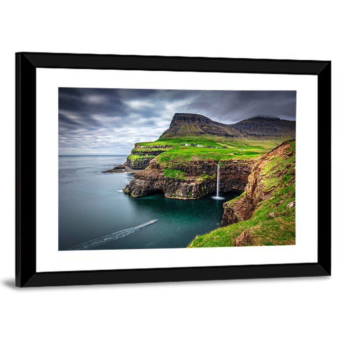Múlafossur Waterfall, Gásadalur Wall Art as a framed print