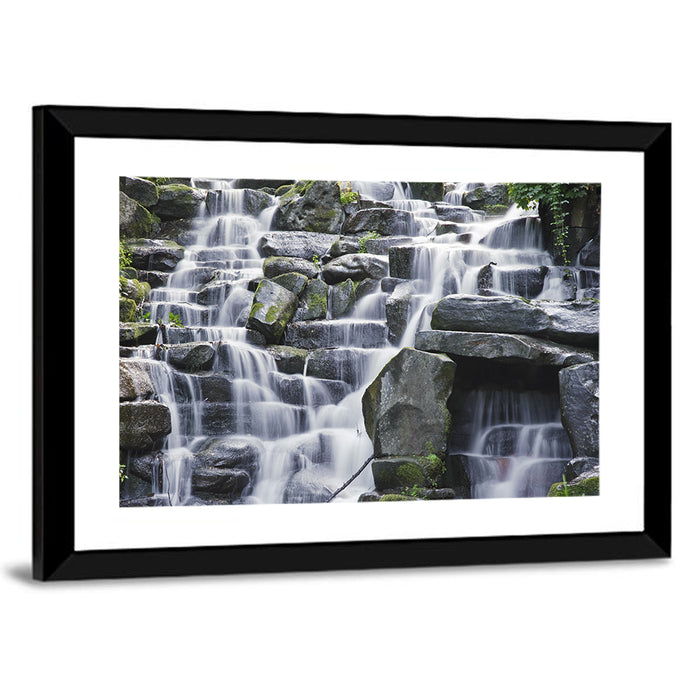 Mossy Tiered Waterfall Wall Art as a framed print