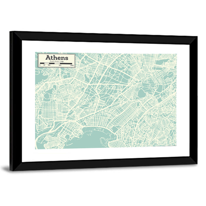 Athens Coastal Map Wall Art as a framed print