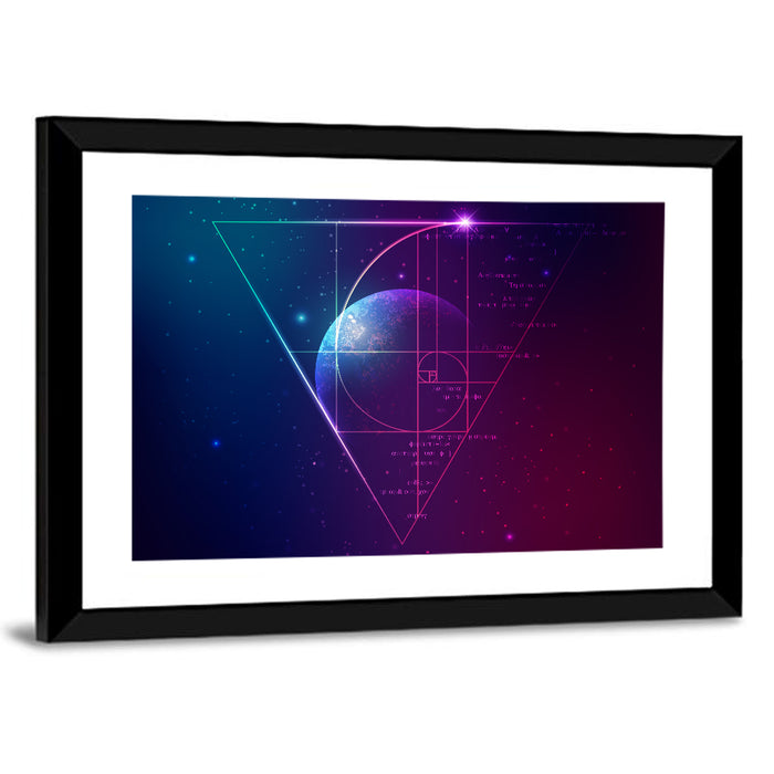 Golden Spiral Planet Wall Art as a framed print