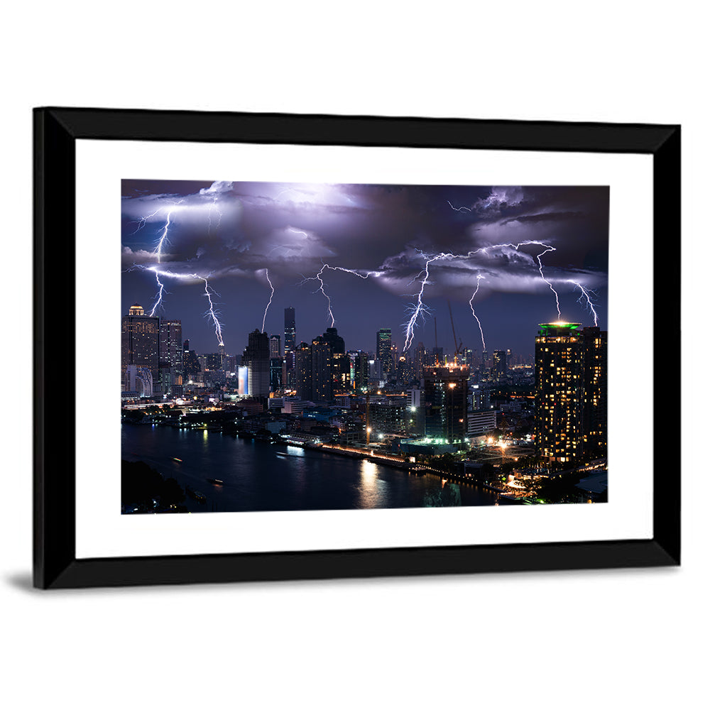Lightning Storm Over City Wall Art