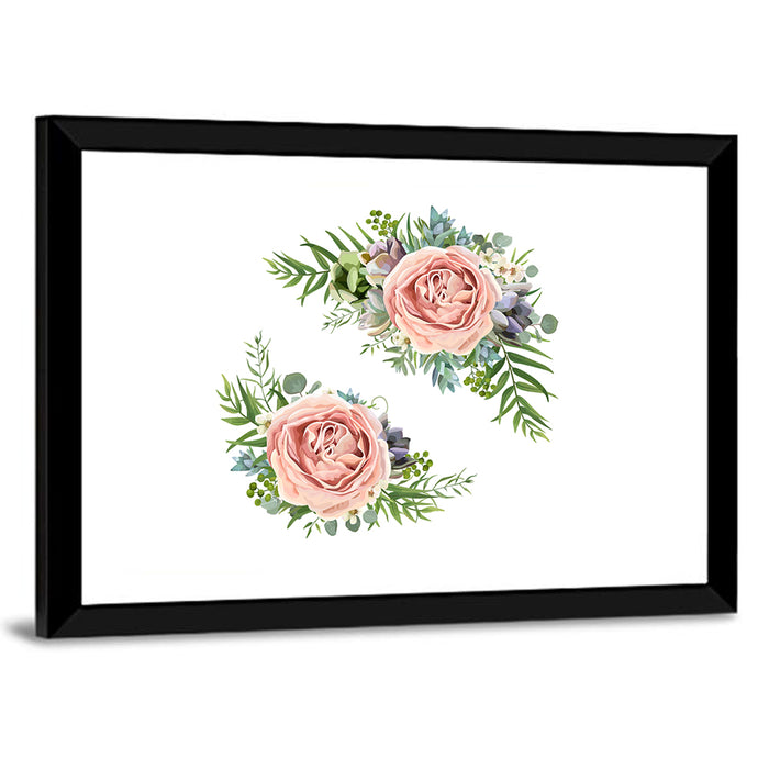 Mirrored Pink Rose Clusters Wall Art as a framed print