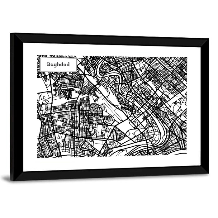 Baghdad Geometric Map Wall Art as a framed print