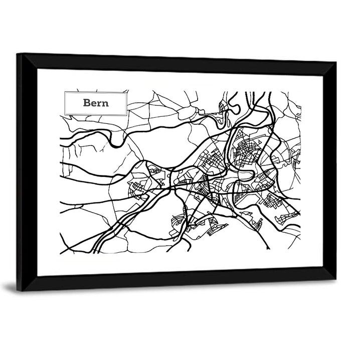 Bern City Map Wall Art as a framed print
