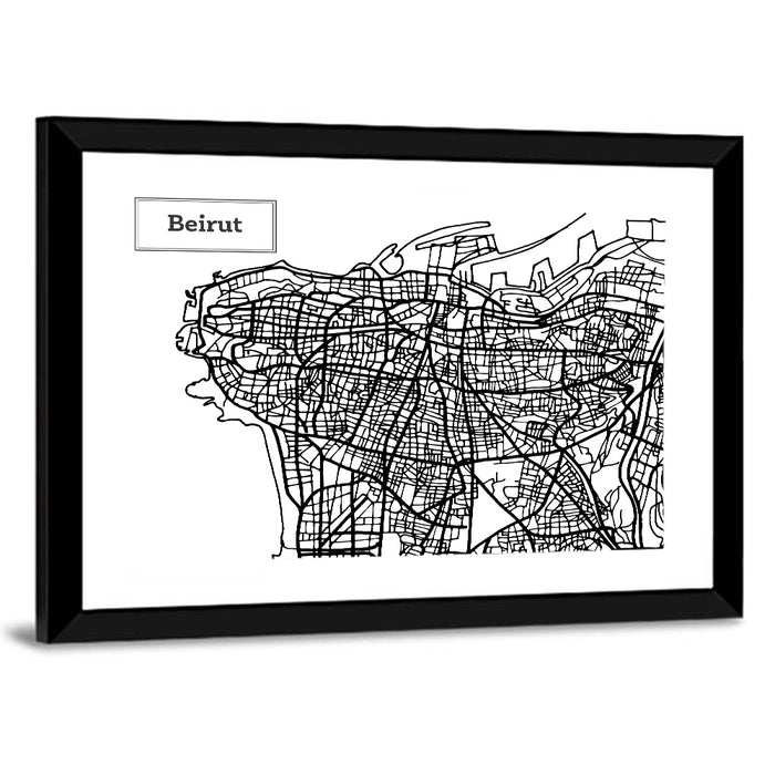 Beirut Street Grid Map Wall Art as a framed print