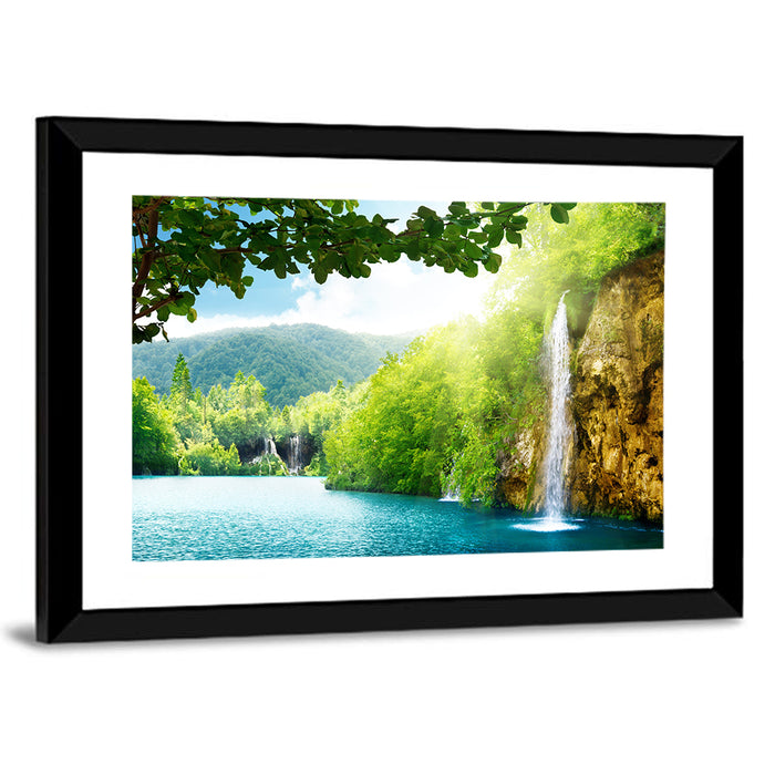 Plitvice Lakes Forest Waterfall Wall Art as a framed print