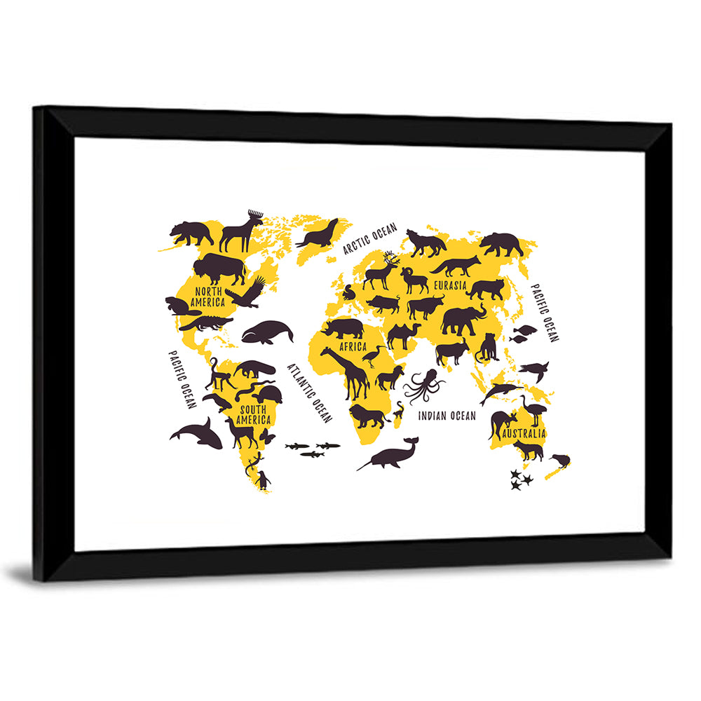 Animals World Map Wall Art