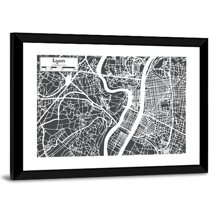 Lyon Aerial City Map Wall Art as a framed print