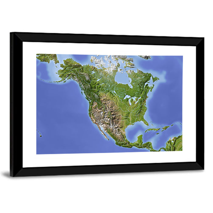 North America Topographic Map Wall Art as a framed print