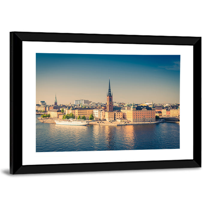 Riddarholmen Church Golden Hour Skyline Wall Art as a framed print