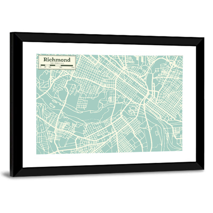 Richmond Teal City Map Wall Art as a framed print