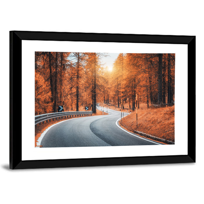 Autumn Road at Sunset Wall Art as a framed print