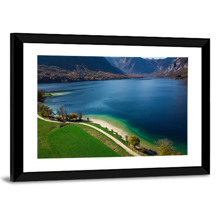 Bohinj Lake Shoreline Wall Art as a framed print