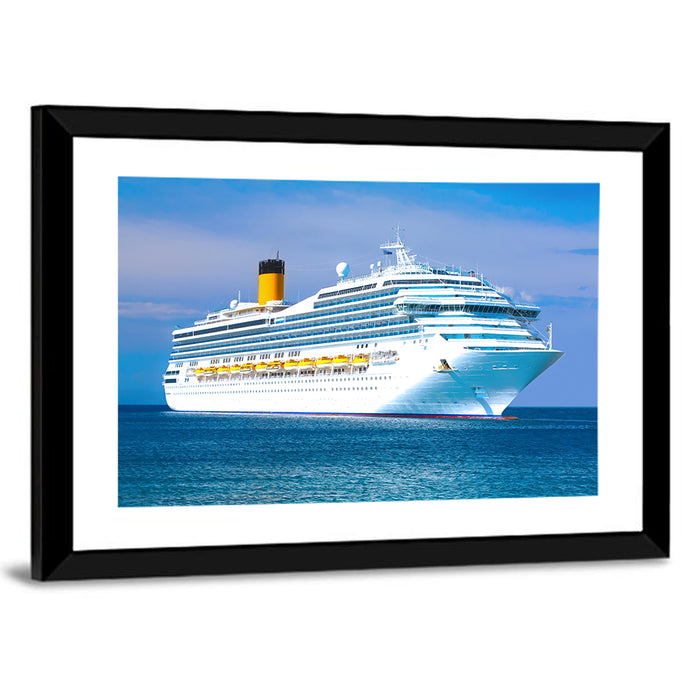 Cruise Liner with Yellow Funnel Wall Art as a framed print